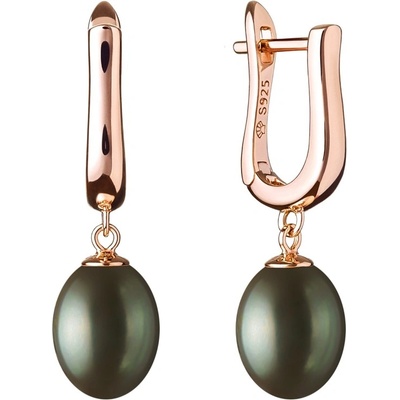 Gaura Pearls stříbrné pozlacené náušnice s perlou Julie Black SK20232GEL/B černá