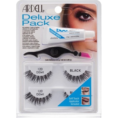 Ardell Deluxe Pack Demi Black umelé mihalnice 1 pair + Clear White lepidlo na umelé mihalnice 2.5 g + aplikátor na mihalnice 1 g