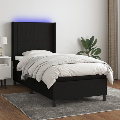 Petrashop 3138431 boxspring postel s matrací a LED černá textil