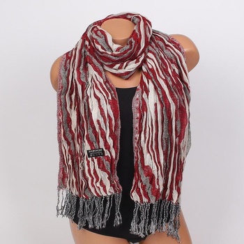 Image 1 of Шал в червено и бяло с ресни