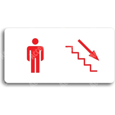 ACCEPT Piktogram WC MUŽI VPRAVO DOLŮ - bílá tabulka - barevný tisk bez rámečku