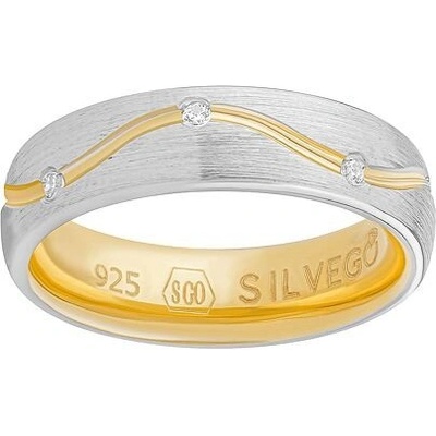SILVEGO Snubní stříbrný prsten VIRELI pozlacený s linkou a Brilliance Zirconia SHG4158RWGP