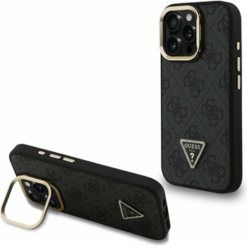 GUESS PU 4G Strass Триъгълен лого Stand Camera Frame MagSafe Заден капак за iPhone 15 Pro Max Черен Guess | Cheren | ЖЕНИ | UNI