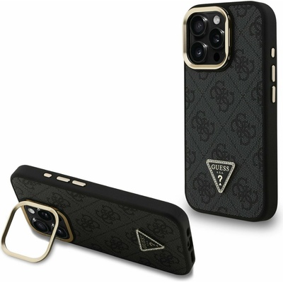 GUESS PU 4G Strass Триъгълен лого Stand Camera Frame MagSafe Заден капак за iPhone 15 Pro Max Черен Guess | Cheren | ЖЕНИ | UNI