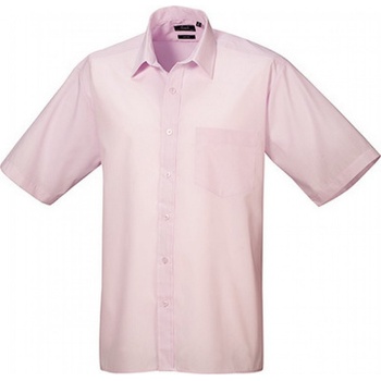Premier Workwear pánská popelínová pracovní košile s krátkým rukávem růžová