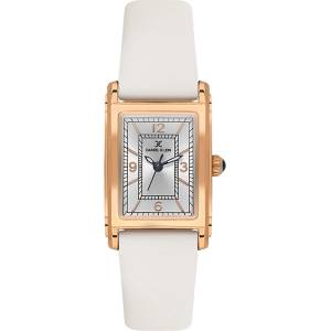 Daniel Klein DK. 1.13937-6 Premium, Дамски часовник- Правоъгълен корпус, сив циферблат, бяла кожена каишка, Часовници