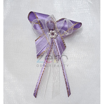 Vonička (vývazek) svatební - fialovo-zlatá s pruhy a perlovým květem I