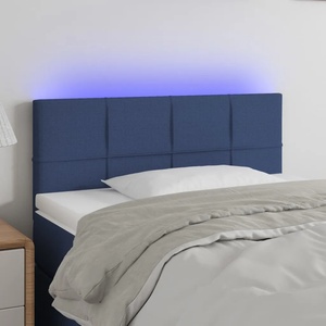vidaXL LED горна табла за легло, синя, 80x5x78/88 см, плат (3121592)