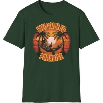Plážové tričko s potiskem Welcome to Paradise Ráj na dosah! unisex Softstyle Forest Green