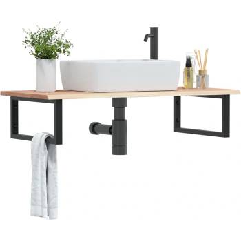 vidaXL Стенен рафт за мивка, стомана и масивно дърво дъб (3302601)