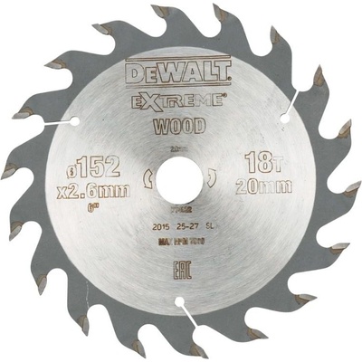 DEWALT EXTREME Циркулярен диск за рязане на дърво напречно и надлъжно с HM пластини ф152 мм 20 мм 2.6 мм 18 z (DT4022-QZ)