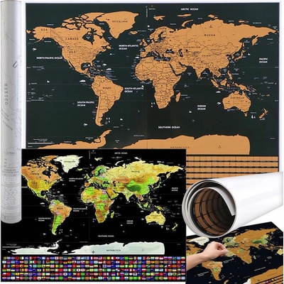 Malatec Veľká stieracia mapa sveta s vlajkami deluxe 82 × 59 cm čierna 5900779949775