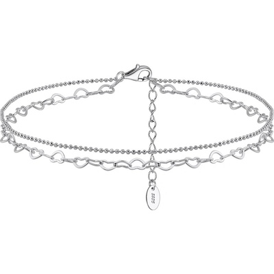 DELIS Сребърна гривна за глезен от проба 925, jw1517, двоен модел, с родиево покритие (jw1517)