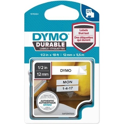 Permanentná vinylová páska Dymo D1 12 mm biela/čierna
