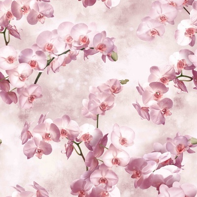 Velurové potahové látky s potiskem, Růžové orchideje