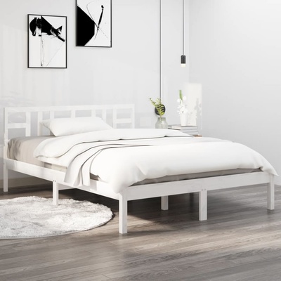 vidaXL Рамка за легло, бяла, дърво масив, 120x190 см, Small Double (3105376)