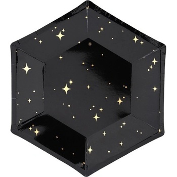 Party Deco Черни Парти Чинии на Звездички, 20см - (1 пакет / 6 бр. )