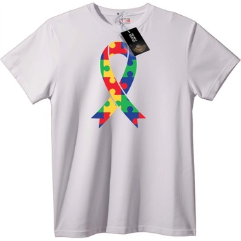 NOONEBRAND Тениска Аутизъм Информираност Панделка Пъзел - 2XL, White
