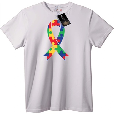 NOONEBRAND Тениска Аутизъм Информираност Панделка Пъзел - 2XL, White