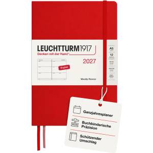 Leuchtturm1917 Weekly Calendar 2027 Medium (A5) - English, Cherry, Hardcover, 145 x 210 mm, 12 months - January-December 2027, 1 week per double page, 80 g/m2 paper with high ink compatibility - 400270 (400270)