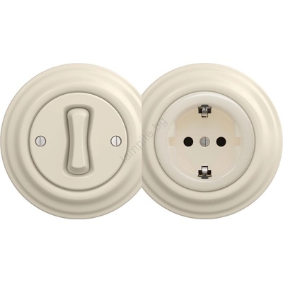Reblig - Ретро еднополюсен ключ №1 и розетка SCHUKO 230V с бежова рамка (RG0135E)