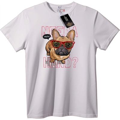 NOONEBRAND Тениска Мопс 'НУЖДА ОТ РЪКА? ' - S, White