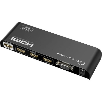 PREMIUMCORD HDMI switch 4Kx2K@60Hz 3:1 kovový s dálkovým ovladačem a napájecím adaptérem