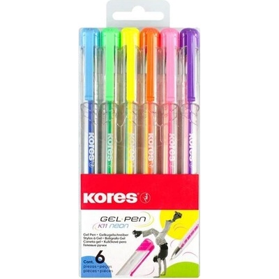 Kores K11 Gel Pen neon hrot 08 mm sada 6 barev
