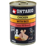 ONTARIO Can Puppy Chicken, Rice and Linseed Oil - консерва за подрастващи кученце с пиле и бял ориз 400 гр, Чехия 214-2032