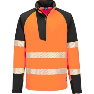 Portwest hi-vis pw3 t172 / Мъжки светлоотразителен суитшърт с 1/4 цип - hv оранжев/черен l (t172obrl)