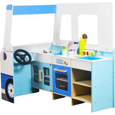 Smart Baby Дървен камион за сладолед Smart Baby - Голям, с аксесоари (ACT266)