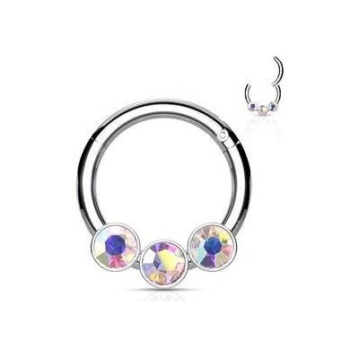 Šperky4U piercing kruh segment duhové kameny K01057-STAB