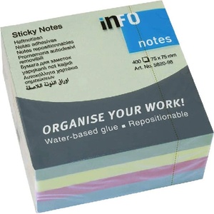  Самоз лист Info Notes Пастел 75х75mm 400 л Микс (1901046-02-5820-98)