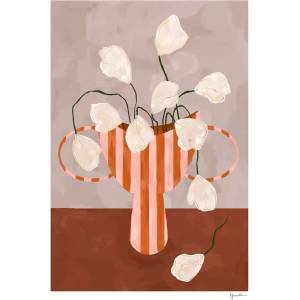 The Poster Club Постер 50x70 cm White Flowers in Striped Vase - Frankie Penwill - The Poster Club (17260-7)