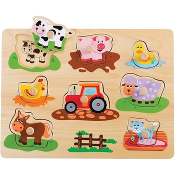 Image 1 of Lelin Дървен пъзел с дръжки и подсказки Lelin - Ферма (L20064)