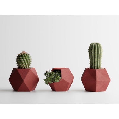 Комплект 3 броя кашпи Atina тъмночервен мат