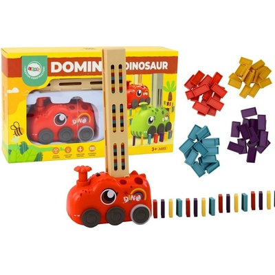 Lean Toys Červené dinosauří auto na baterie Uspořádání barevného domina 4 barvy bloků
