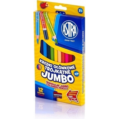 Astra trojhranné jumbo farbičky 12 farieb strúhadlo 312110007