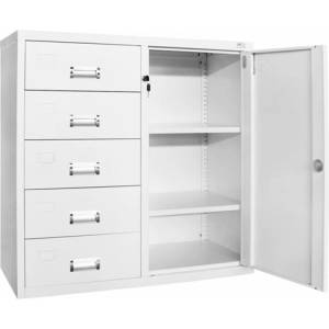 RFG Кардекс RFG, метален, 1 x 5 чекмеджета, с шкаф, 90 х 40 х 90 cm, бял