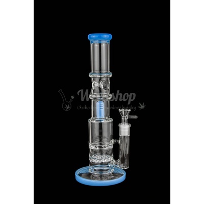 WeedShop Sklenený bong 30 cm s tromi perkoláciami Svetlo modrá