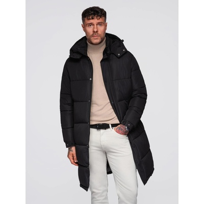 Ombre Clothing Мъжко дълго прошивано зимно яке с качулка - черно V1 OM-JALJ-0309 Ombre Clothing Ombre Clothing | Cheren | МЪЖЕ | S