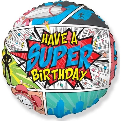 FLEXMETAL Balón fóliový kulatý komiks super birthday narozeniny 48 cm