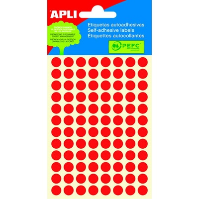 Etikety, 8 mm okrúhle, ručne popisovateľné, farebné, APLI, červené, 288 etikiet bal