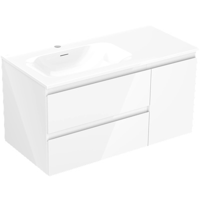 Mexen Orio шкаф за баня 90 см с умивалник Vela ляв, 2S, 1D, бял гланц - 91A13-09047-3-BBFFF00-W23L00 (91A13-09047-3-BBFFF00-W23L00)