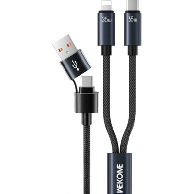 Wekome WDC-66 2v1 opletený nabíjecí a datový USB-C / USB-A na USB-C / Lightning 1,2m černý