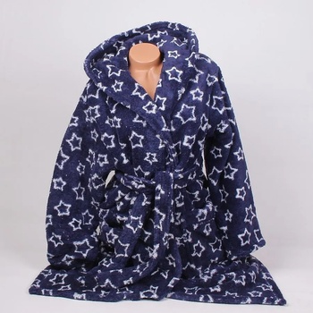 Image 1 of Дамски пухкав макси халат в тъмносиньо с бели звезди