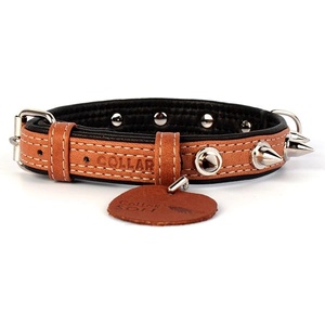 COLLAR Кожен нашийник soft с шипове - 38 - 49см, 25мм, кафяво-черен