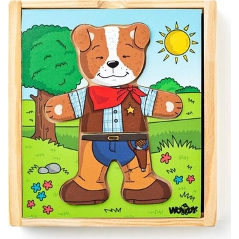 Woody puzzle šatníková skriňa Psík 18 dielov