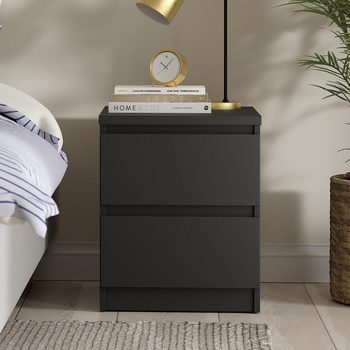 Нощно шкафче Naia с 2 чекмедже Черен мат