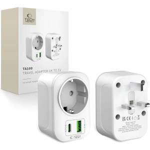 Tech-Protect ta100 travel adapter uk to eu white (5906302368525)